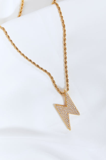 Brass Lightning Pendant Necklace -