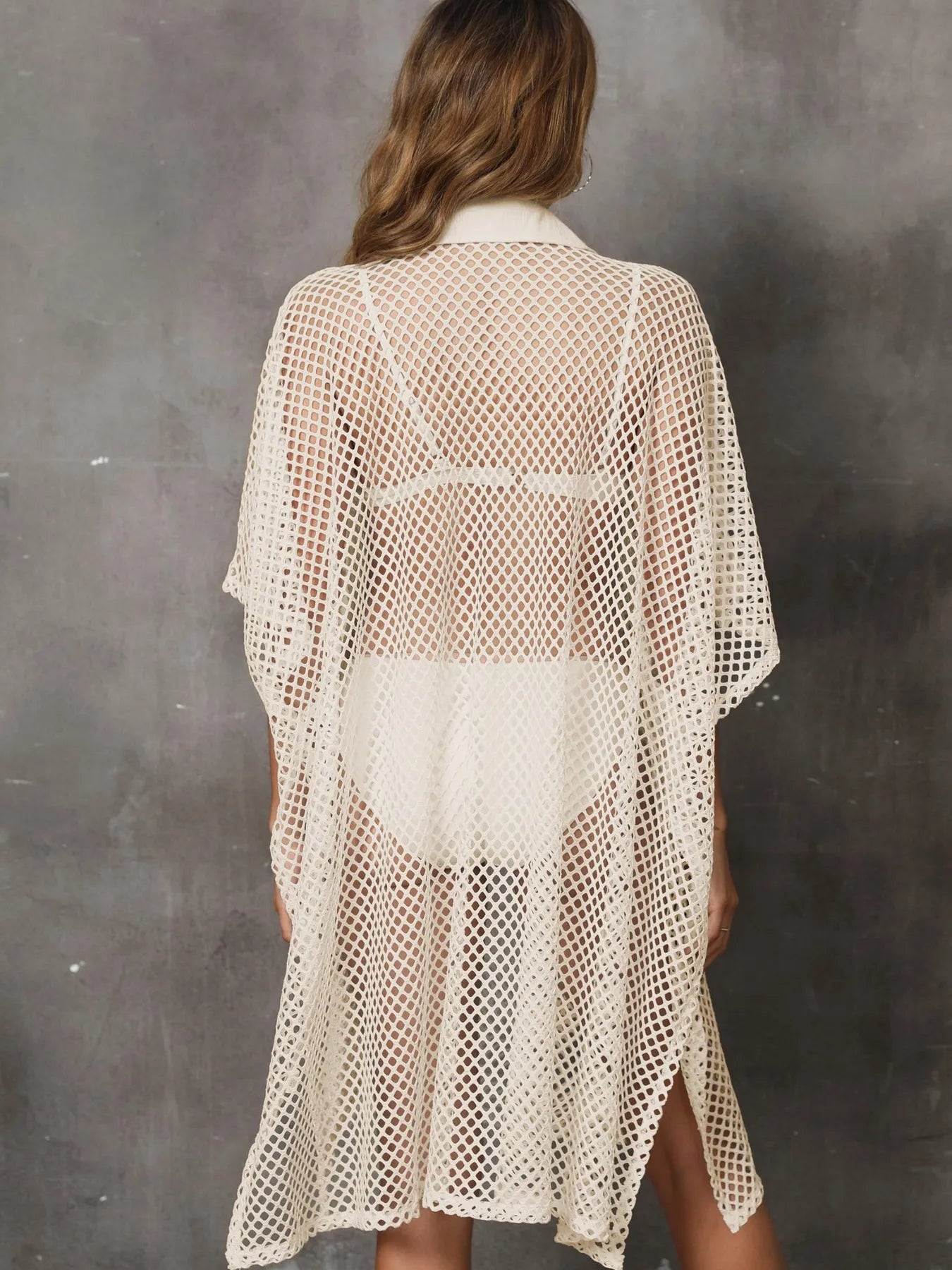 Sheer Mesh Button Up Cover-Up -