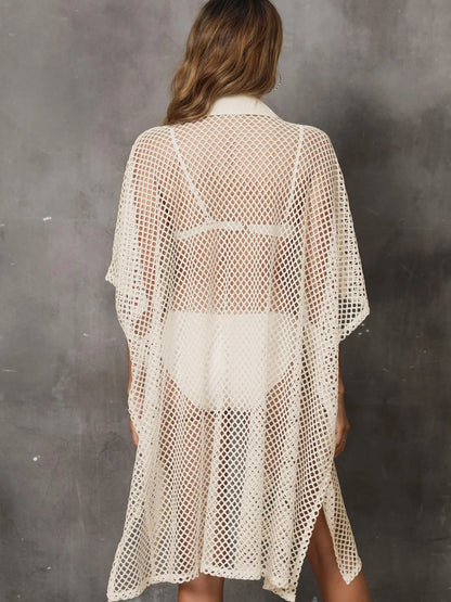 Sheer Mesh Button Up Cover-Up -