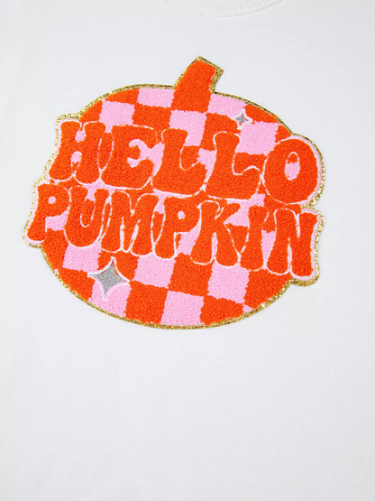 Pumpkin Patched Pattern Long Sleeve Sweatshirt - White