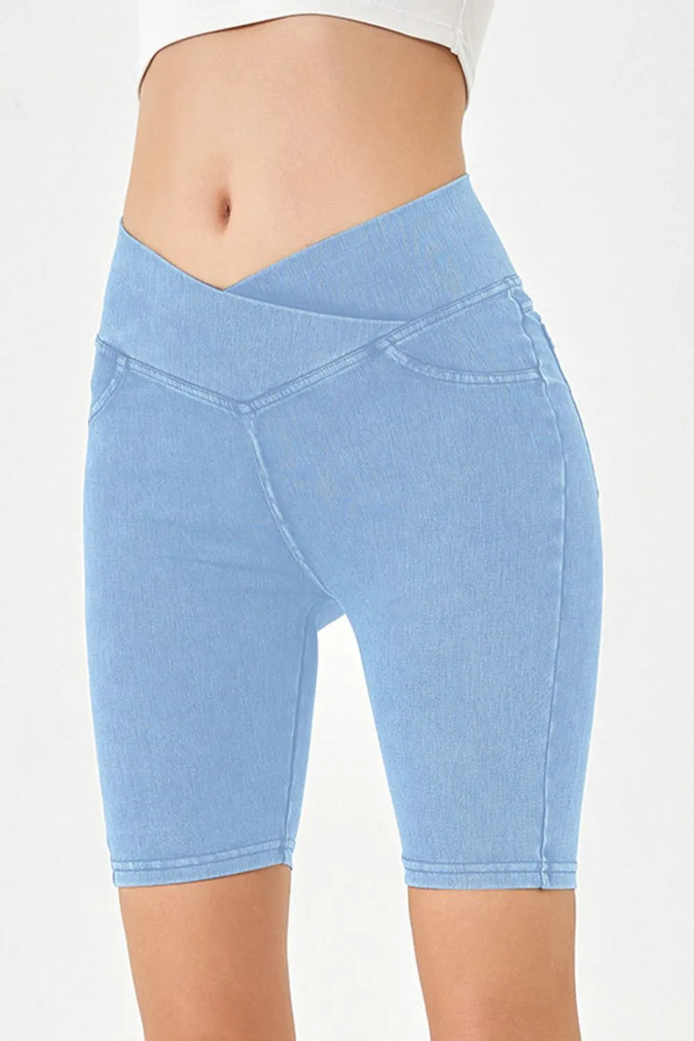 Asymmetrical Waist Denim Shorts -