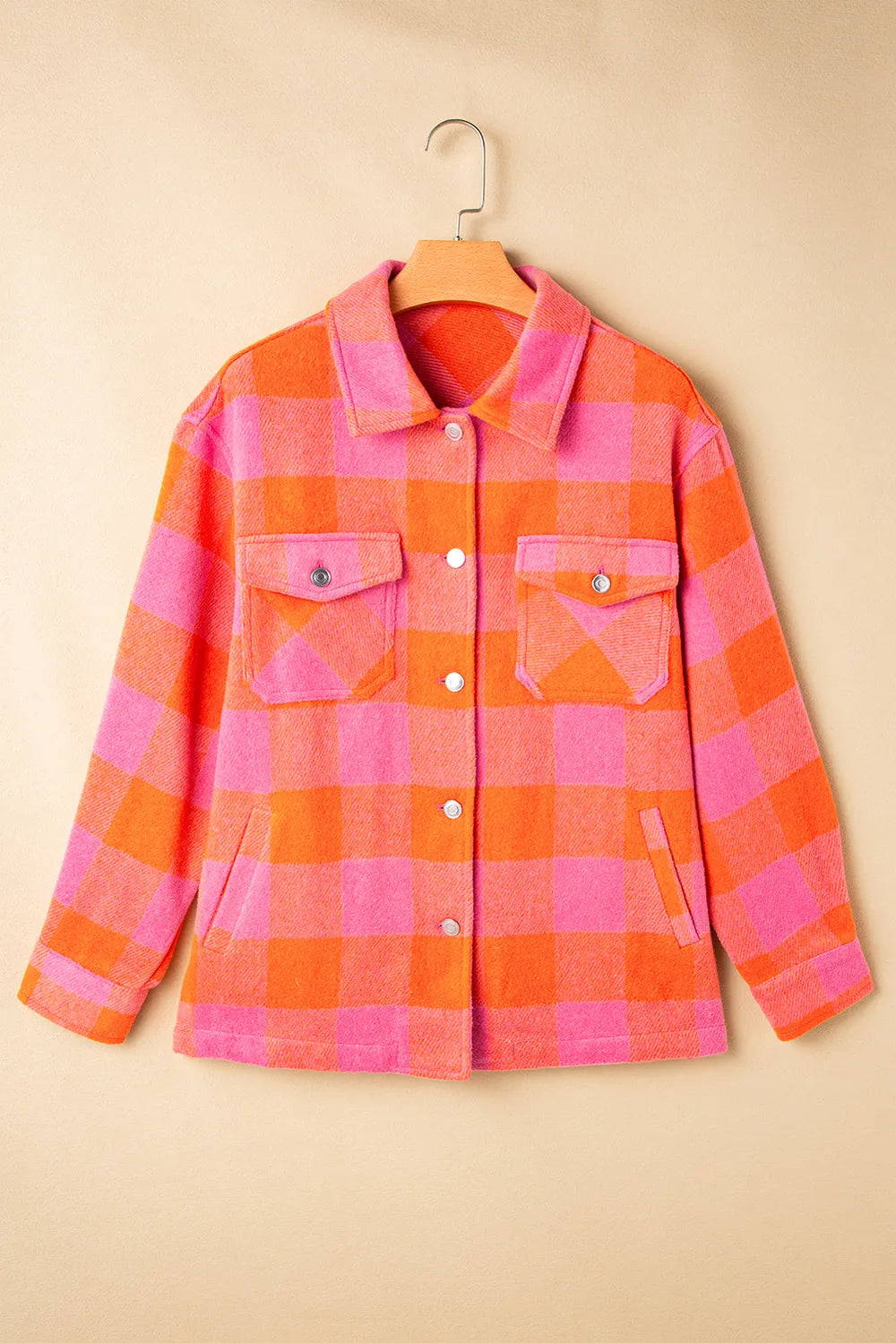 Plaid Collared Neck Button Up Jacket -