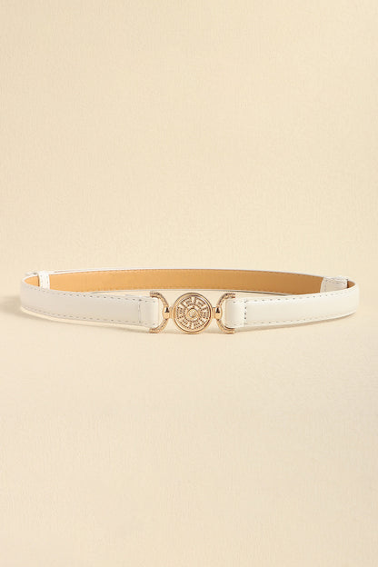 Rhinestone Decor PU Leather Belt - White One Size