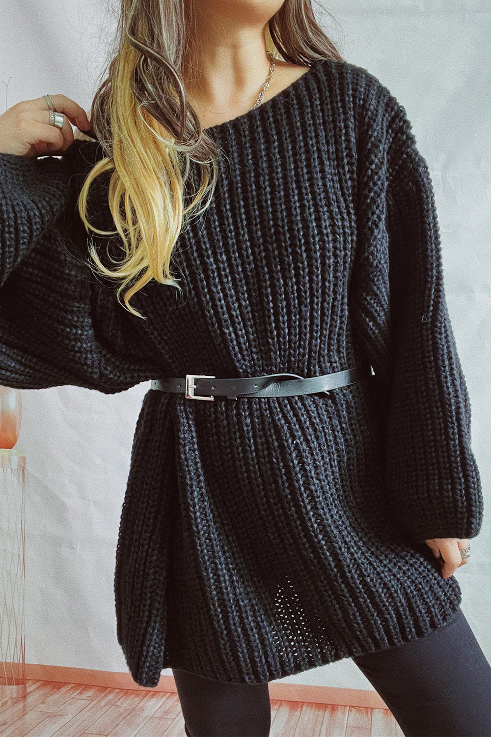 Boat Neck Dropped Shoulder Mini Sweater Dress | AdoreStarr