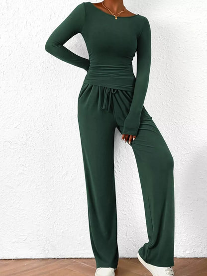 Long Sleeve Top and Wide Leg Pants Set -