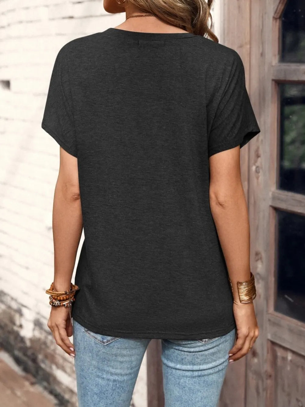 Half Button Short Sleeve Top -