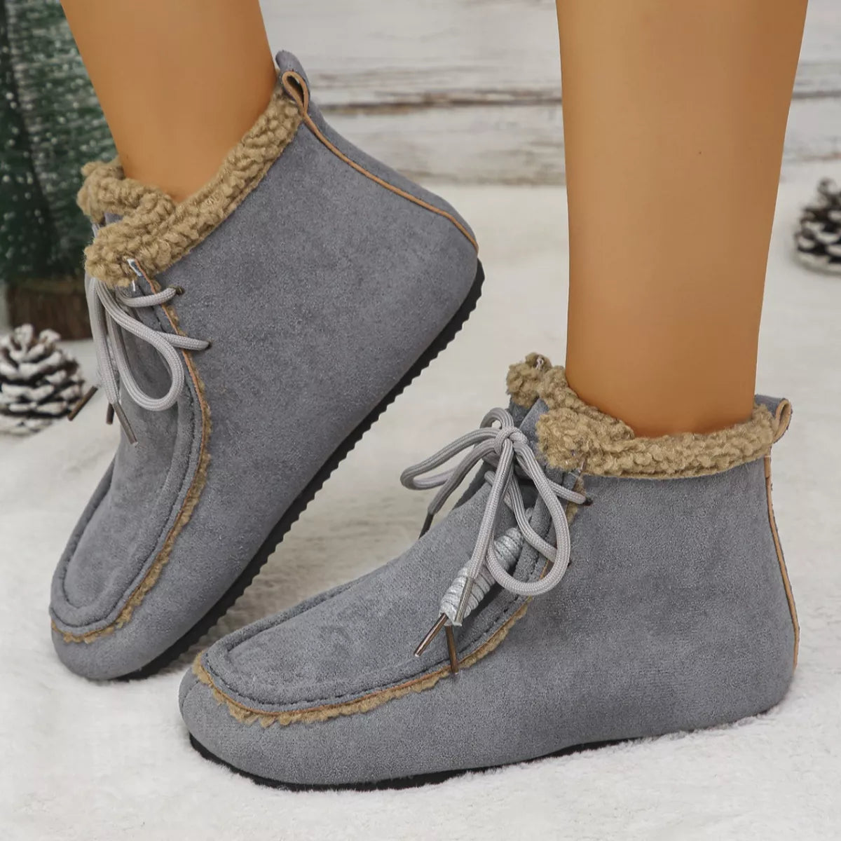 Plush Lining Ankle Boots - Gray