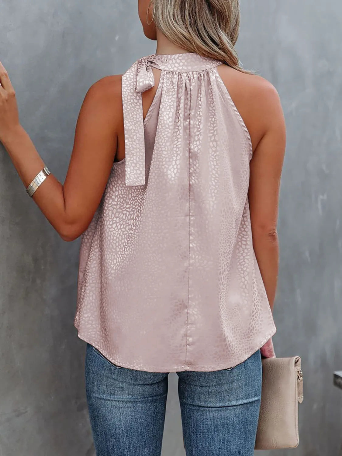 Tied Animal Print Cami - Dusty Pink