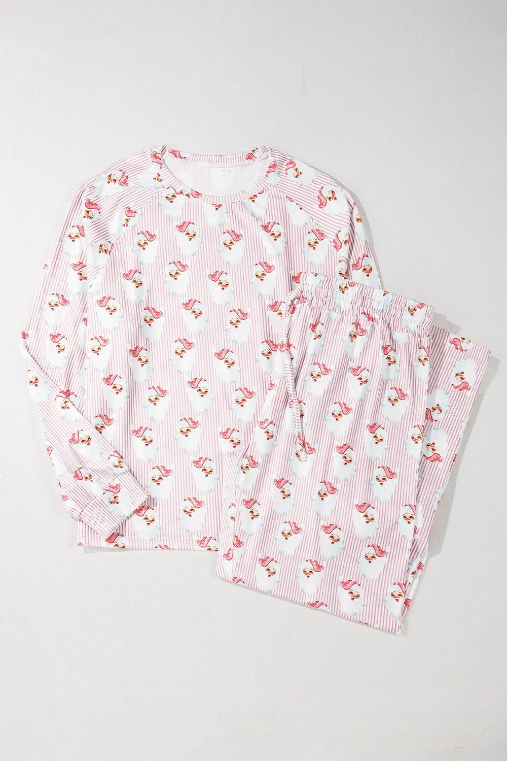 Santa Print Long Sleeve Top and Pants Lounge Set -