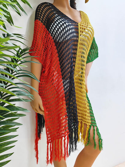 Fringe Color Block Scoop Neck Cover-Up | AdoreStarr