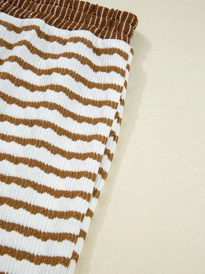 Stripe Collared Top and Drawstring Pant Set -