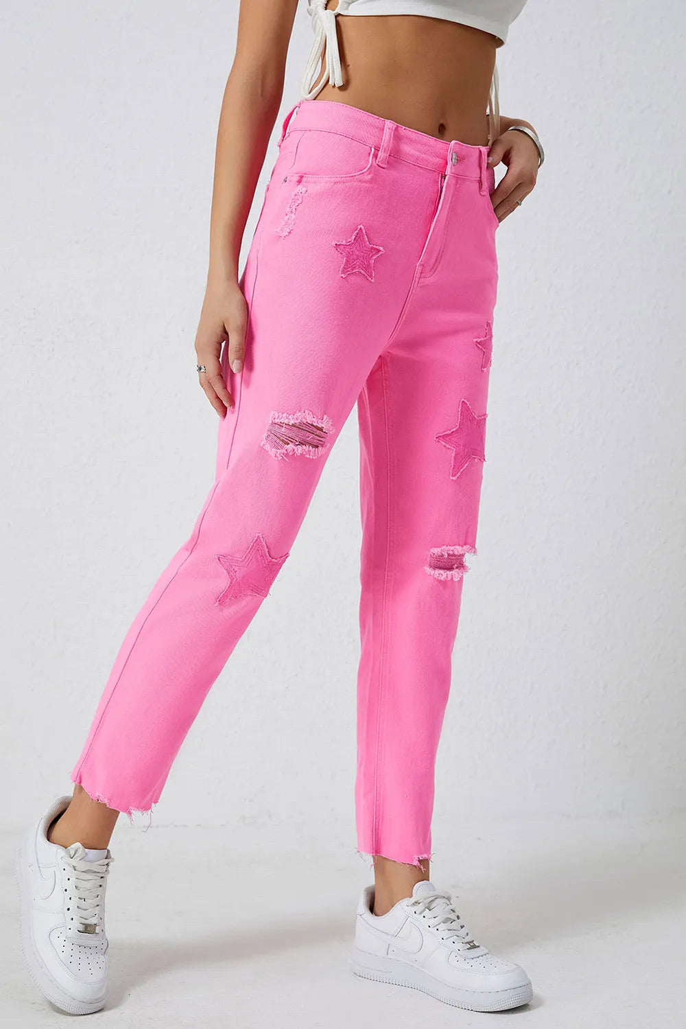 Star Raw Hem Distressed Jeans -