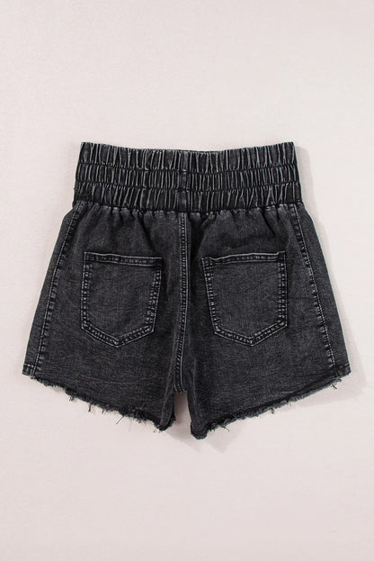 High Waist Raw Hem Denim Shorts -