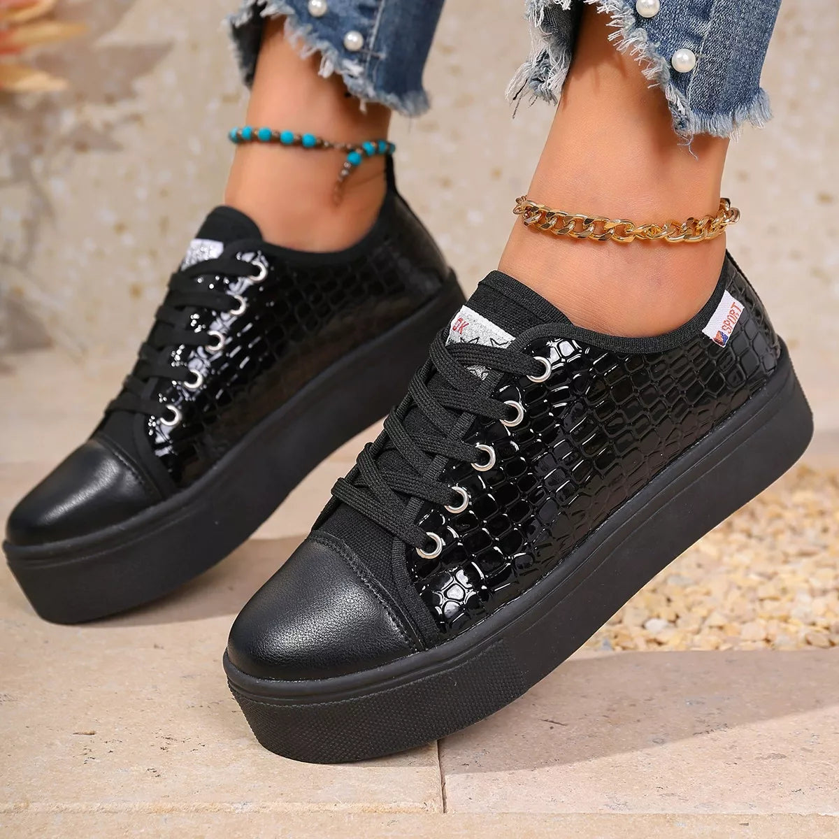 Round Toe Platform Sneakers -