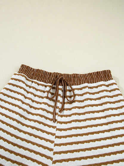 Stripe Collared Top and Drawstring Pant Set -