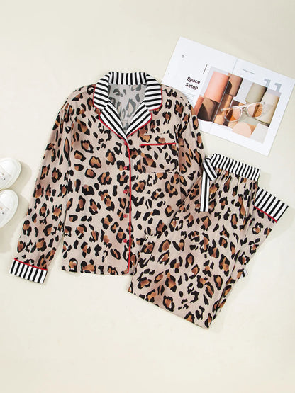 Leopard and Striped Trim Shirt and Pants Set -