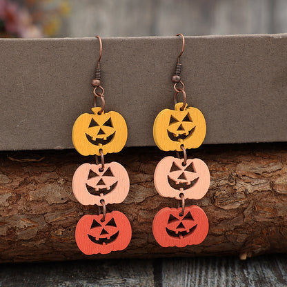 Wooden Contrast Pumpkin Earrings - Tangerine One Size