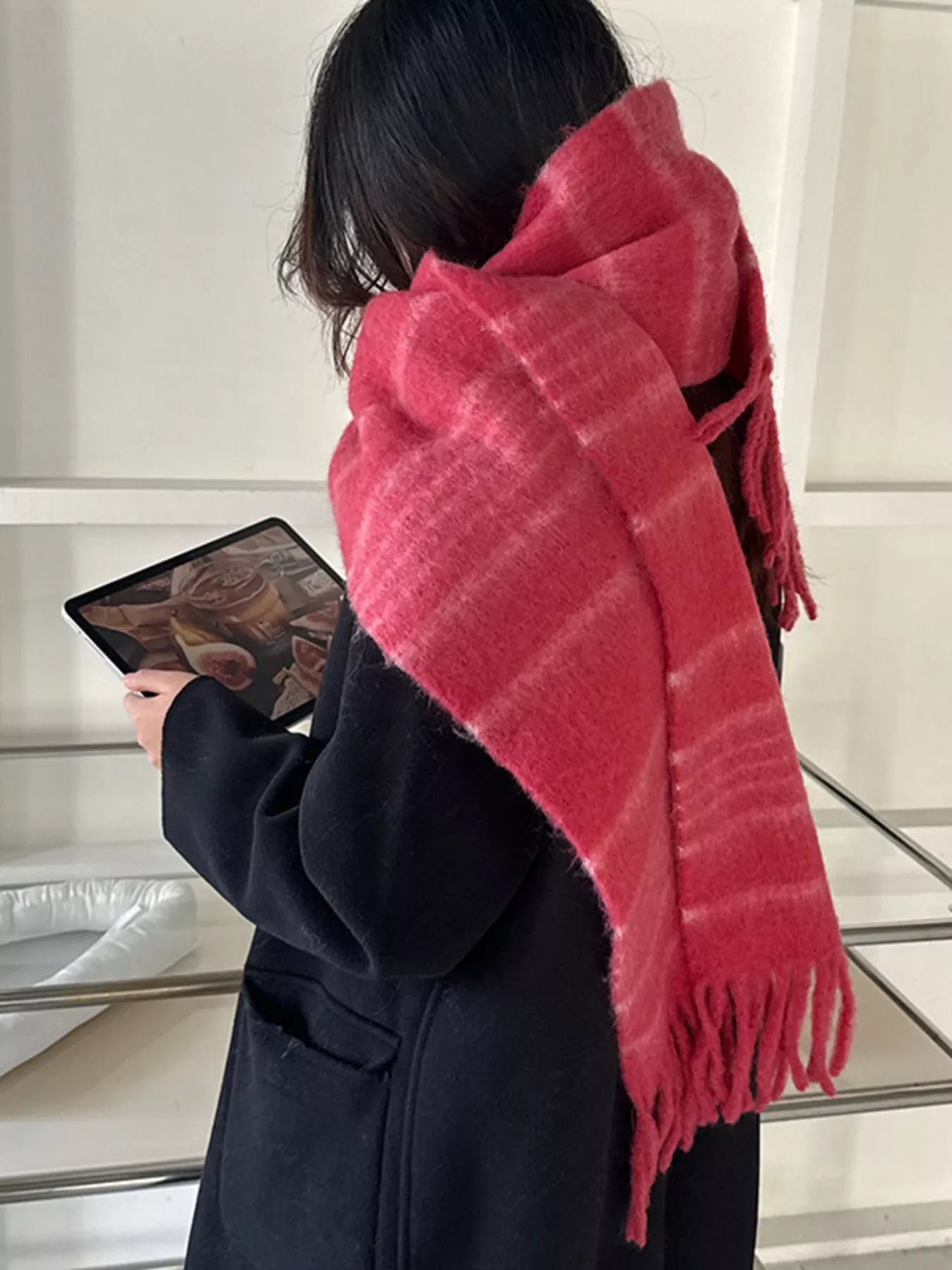 Cozy Striped Fringe Hem Scarf -