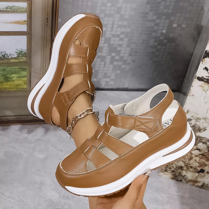 Cutout Wedge Velcro Sandals -