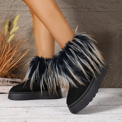 Fuzzy Trim Platform Ankle Boots -