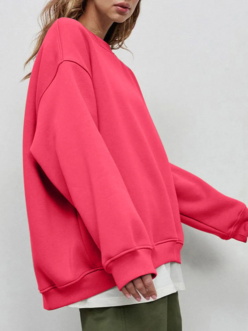 Round Neck Dropped Shoulder Long Sleeve Sweatshirt -