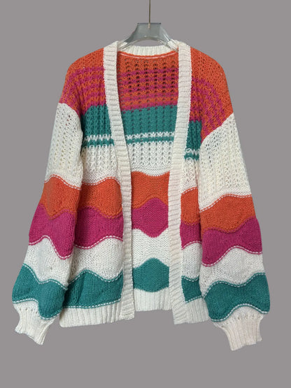 Color Block Open Front Cardigan - Deep Rose