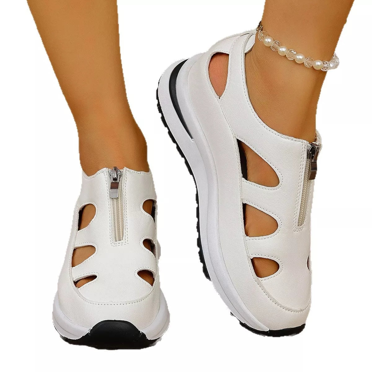 Cutout Zipper Wedge Sneakers -