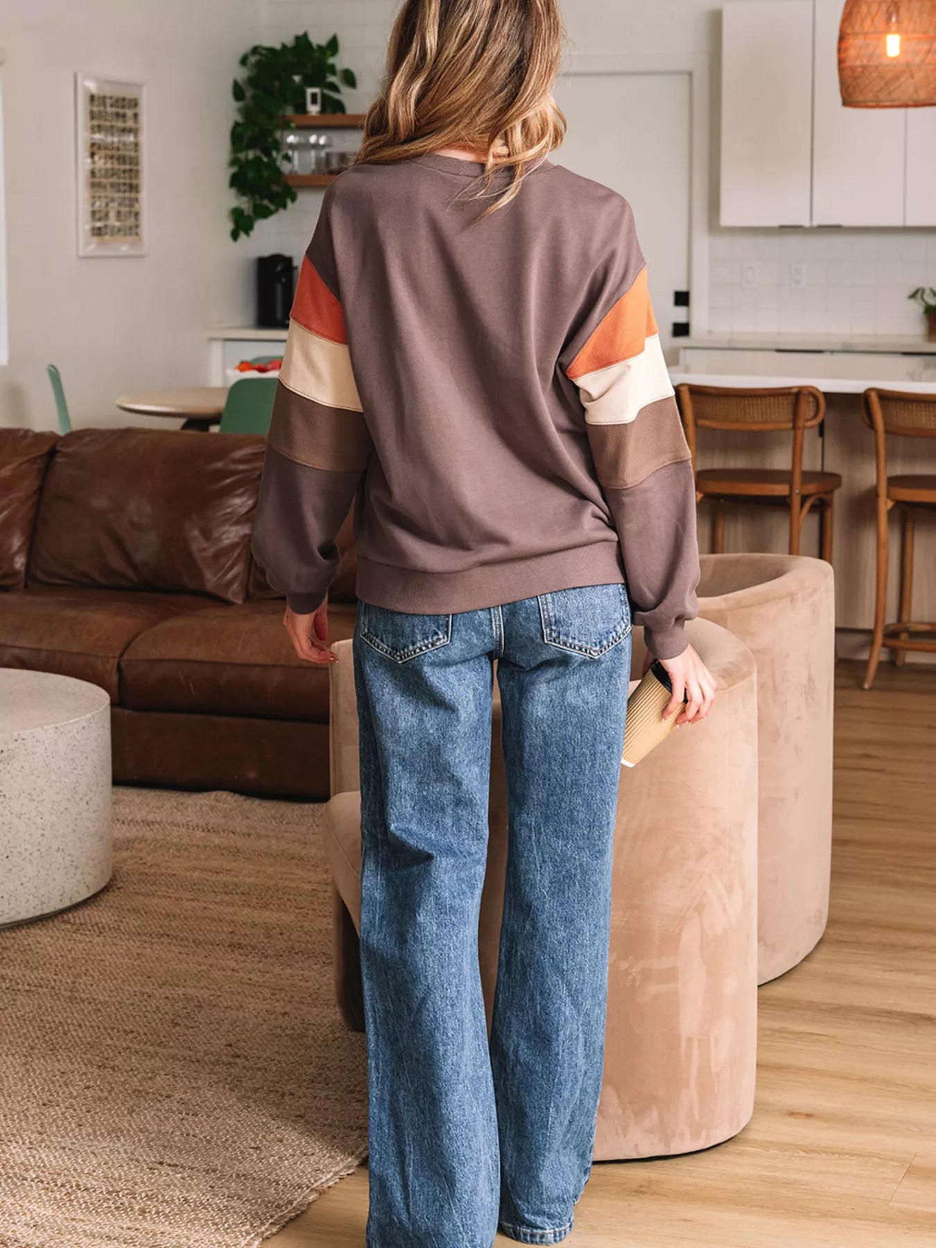 Sequin Bow Pumpkin Round Neck Sweatshirt -