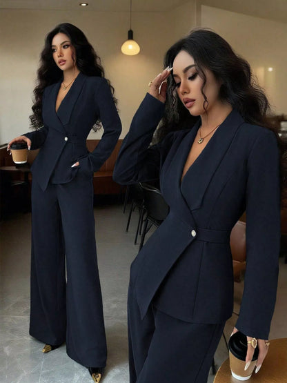 One Button Blazer and Pants Set -