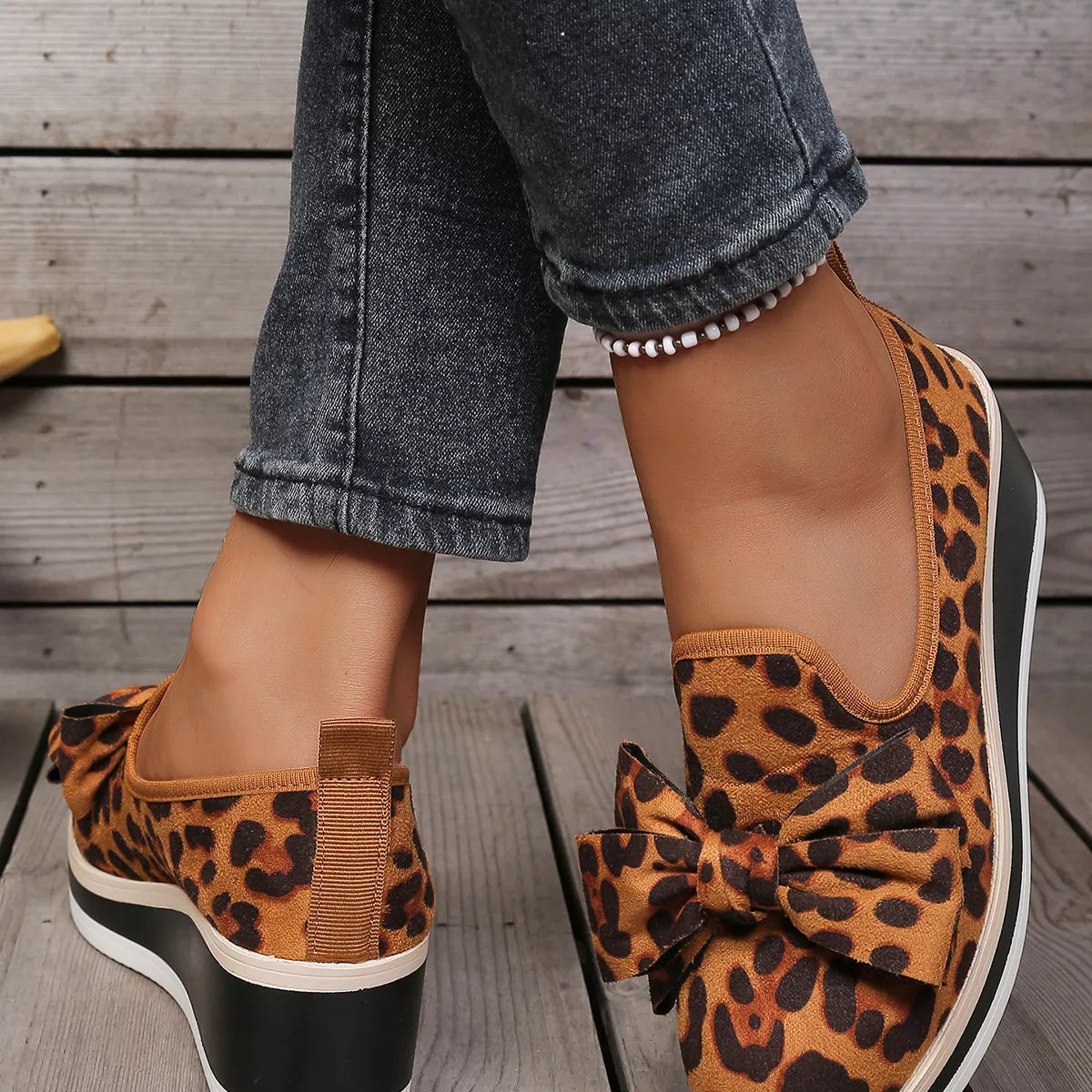 Leopard Print Platform Loafers - Red