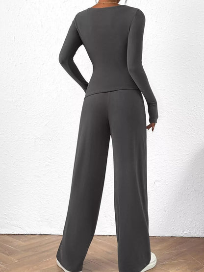 Long Sleeve Top and Wide Leg Pants Set -