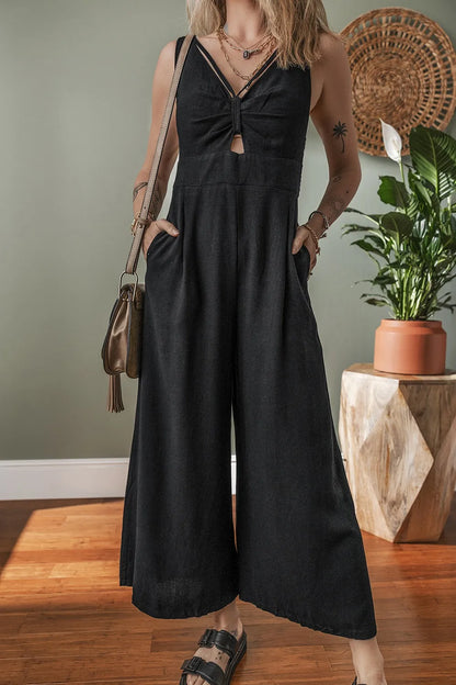 Front Cut Out Wide Leg Jumpsuit -