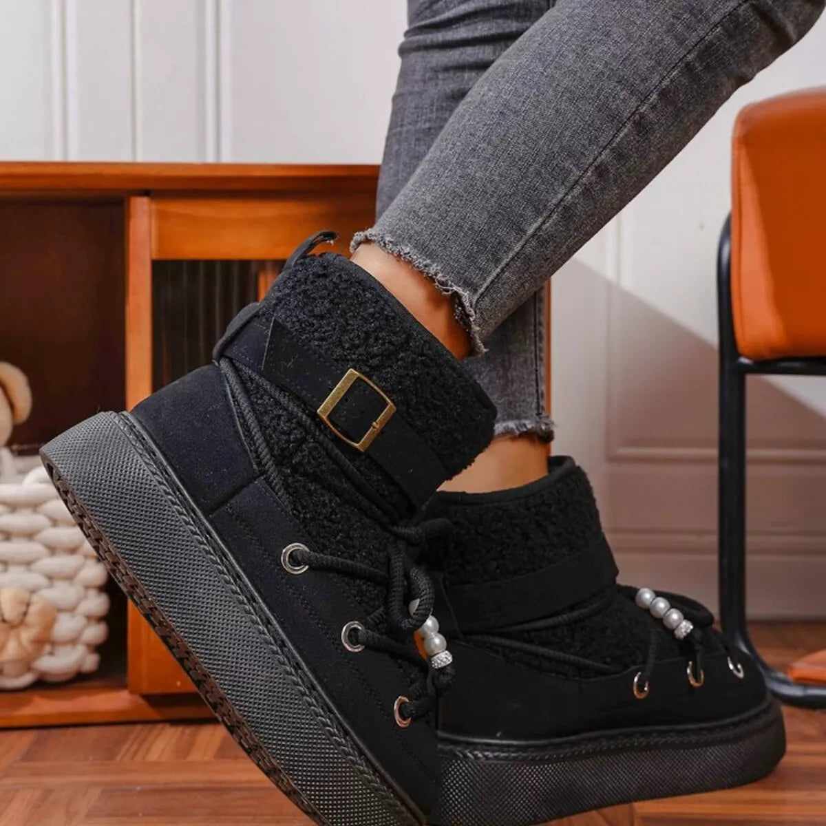 Lace Up Platform Boots - Black