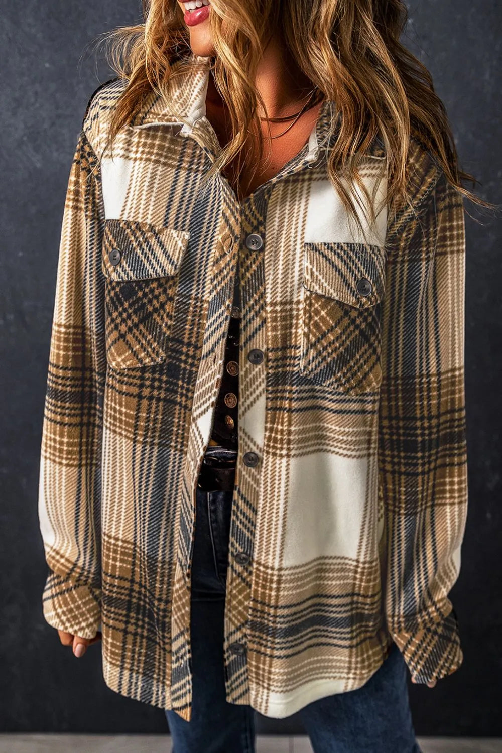 Plaid Button Up Long Sleeve Shacket -