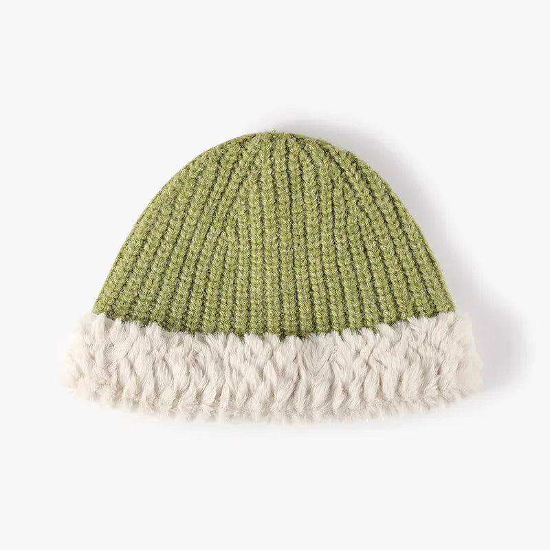 Fuzzy Hem Knit Hat - Lime One Size