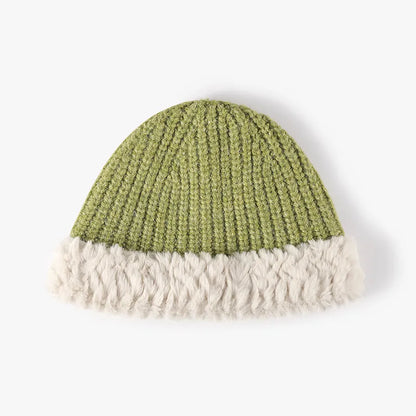 Fuzzy Hem Knit Hat - Lime One Size