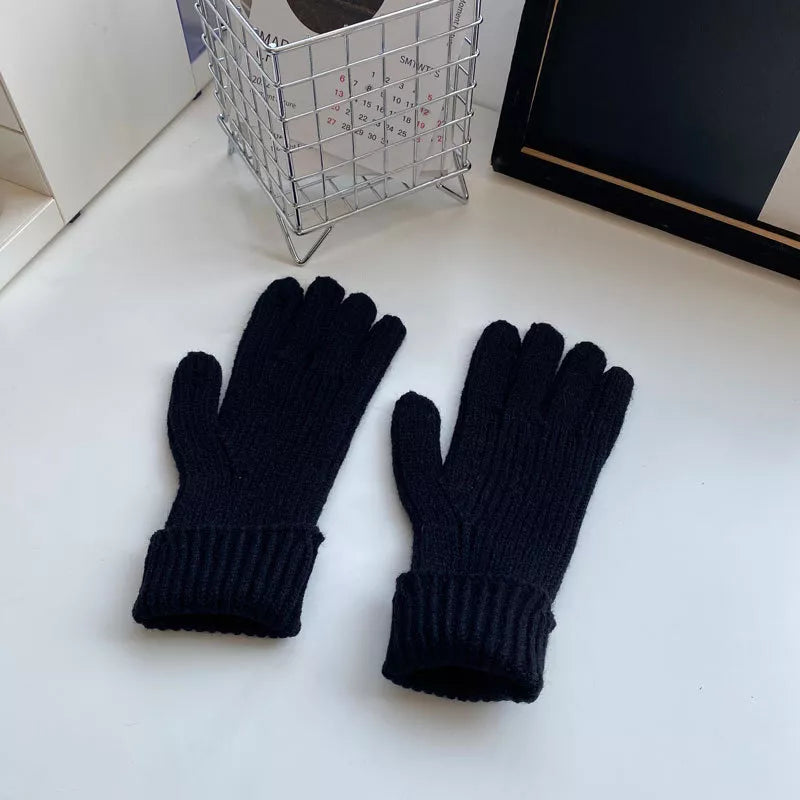 Warm Knitted Winter Gloves - Black One Size