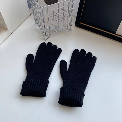 Warm Knitted Winter Gloves - Black One Size