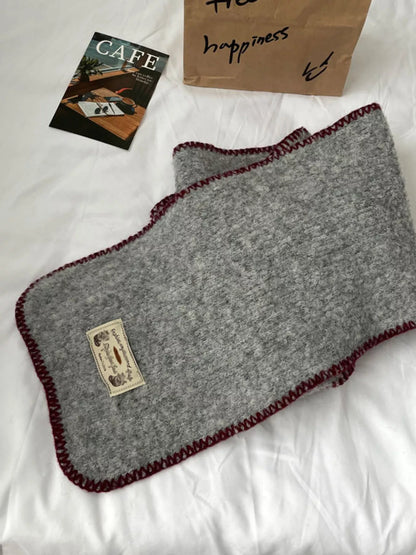 Contrast Trim Plush Winter Scarf - Light Gray One Size