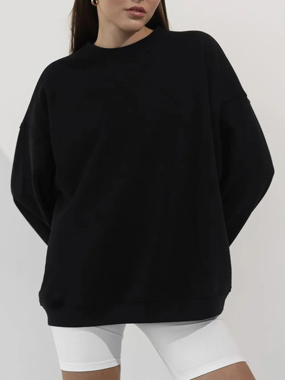 Round Neck Dropped Shoulder Long Sleeve Sweatshirt -