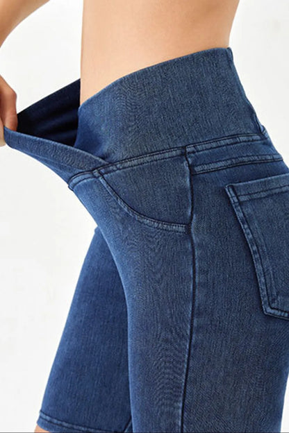 Asymmetrical Waist Denim Shorts -