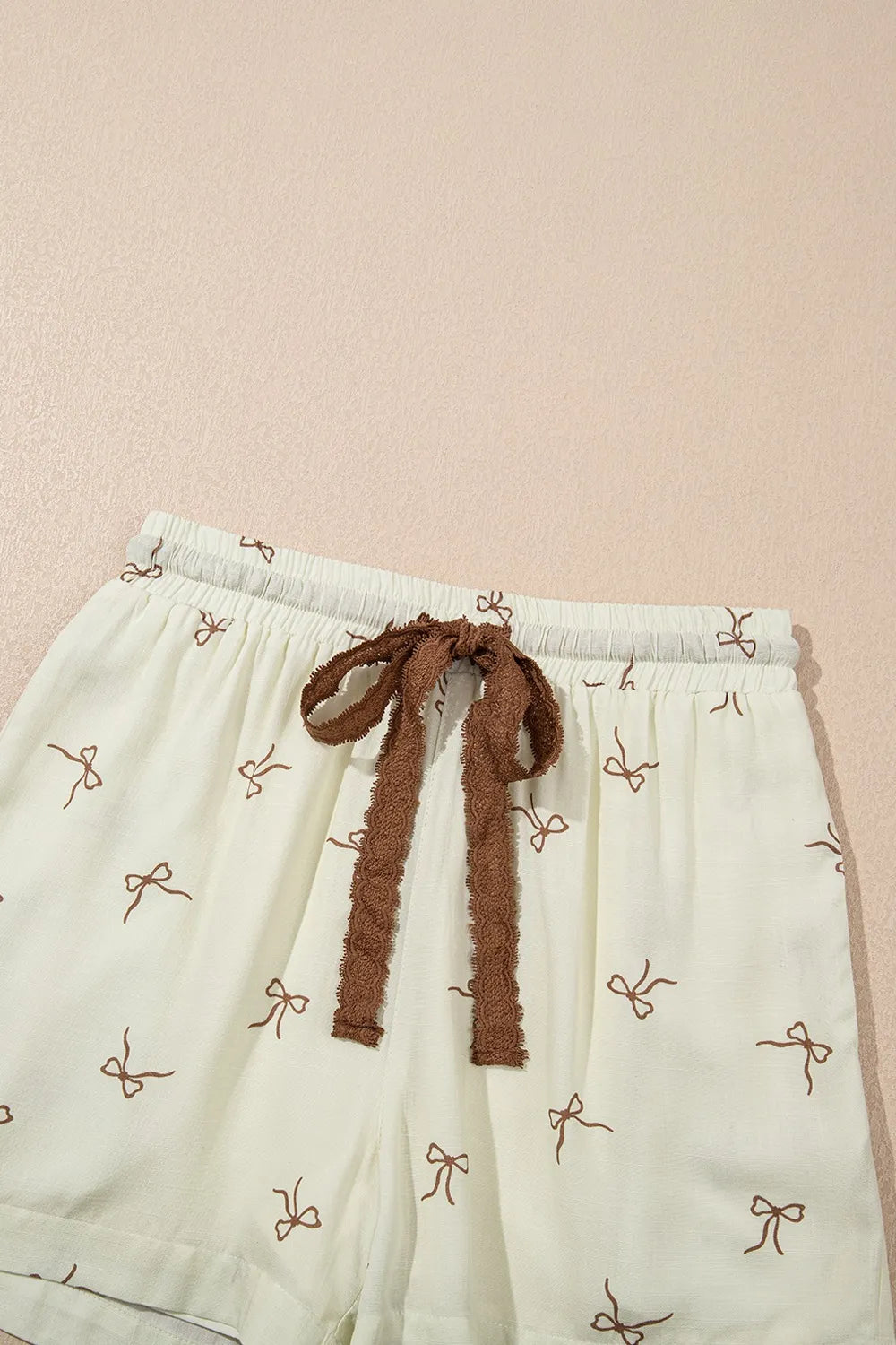 Bow Print Lace Drawstring Casual Shorts -