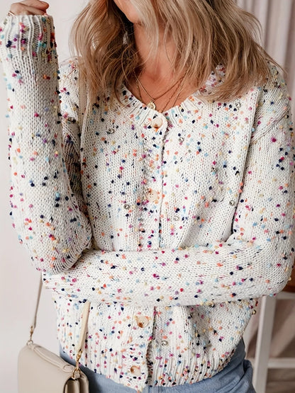 Colorful Button Up Long Sleeve Cardigan - White