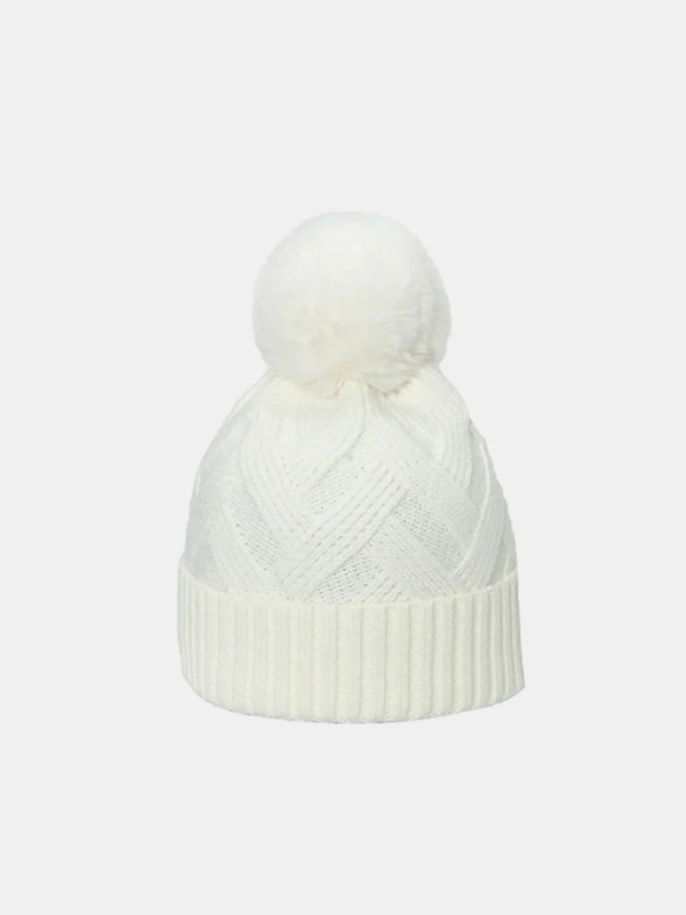 Roll Rim Hat with Pompom - Ivory One Size