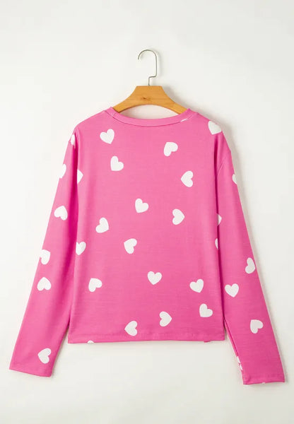 Heart Long Sleeve Top and Elastic Waist Shorts Set -
