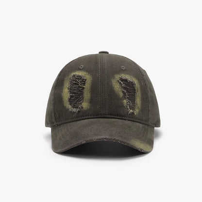 Distressed Cotton Baseball Cap - Army Green One Size