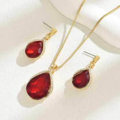 Rhinestone Teardrop Necklace and Earrings Jewelry Set -