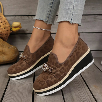 Leopard Print Platform Loafers - Brown