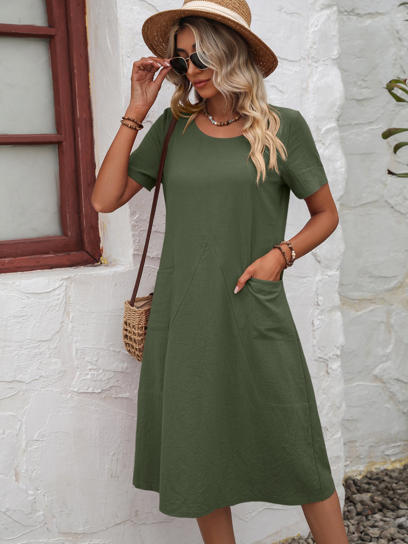 Round Neck Short Sleeve Dress -