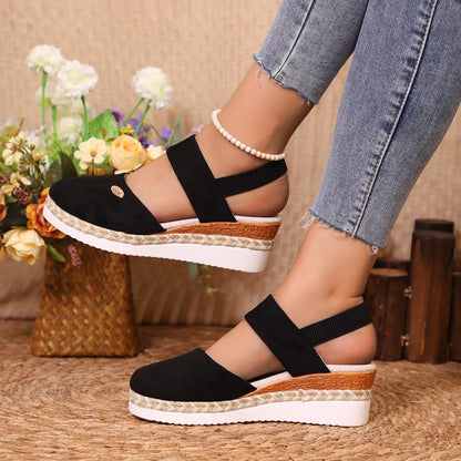 Espadrille Wedge Sandals - Black
